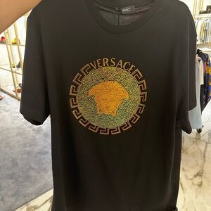 Versace Black Tee with Gold and Green Medusa crystal detail retail 2500